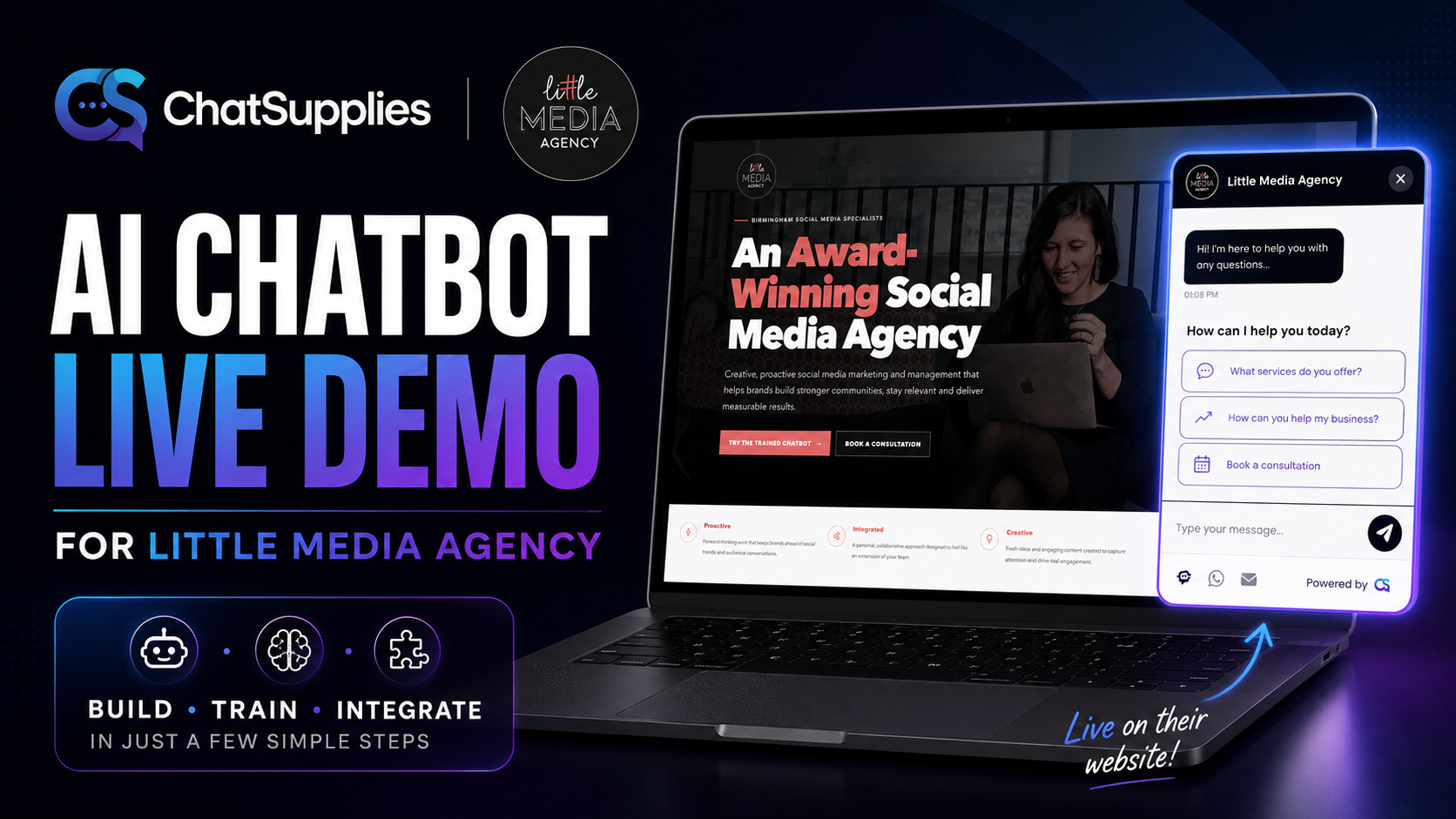 ChatSupplies AI chatbot concept demonstrated for the Little Media Agency website